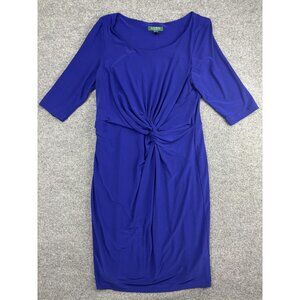 Lauren Ralph Lauren Dress Womens 14W Blue Twist Knot Front Ruched Stretch Sheath